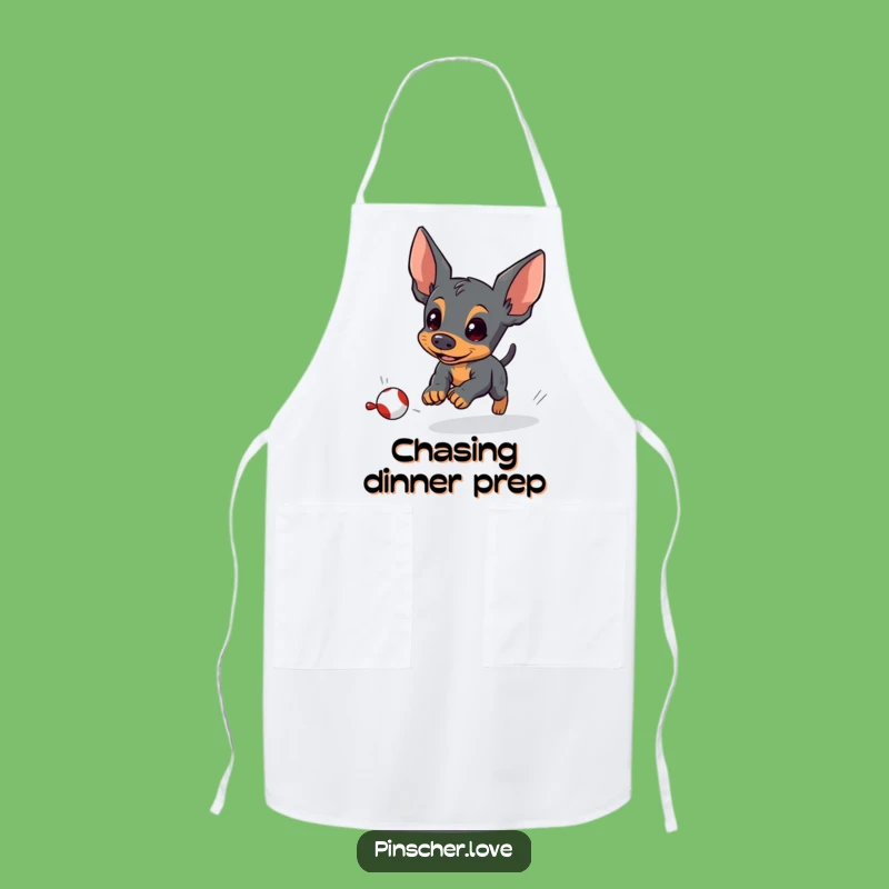 Funny Pinscher Apron: Energetic Dog Toy Chase, Chef's Funny Gift