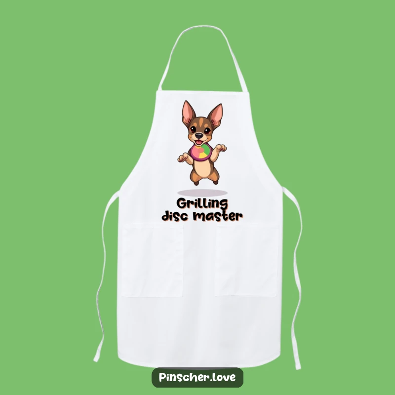 Funny Pinscher Apron - Determined Chef Dog Leaps for Disc - Kitchen Gift