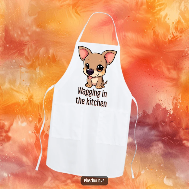 Funny Pinscher Apron - A mischievous pinscher dog with a glint in its eye, wagging its tail vigorously, bringing playful humor and energy to the kitchen.
