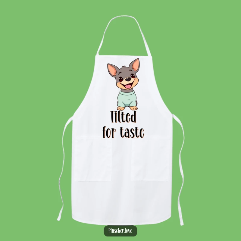 Funny Pinscher Head Tilt Apron: Kitchen Chef Wear with a Happy Panting Dog Design
