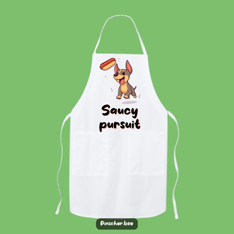 Funny Pinscher Hotdog Chase Apron - Chef's Comedy Wear and Hilarious Gift