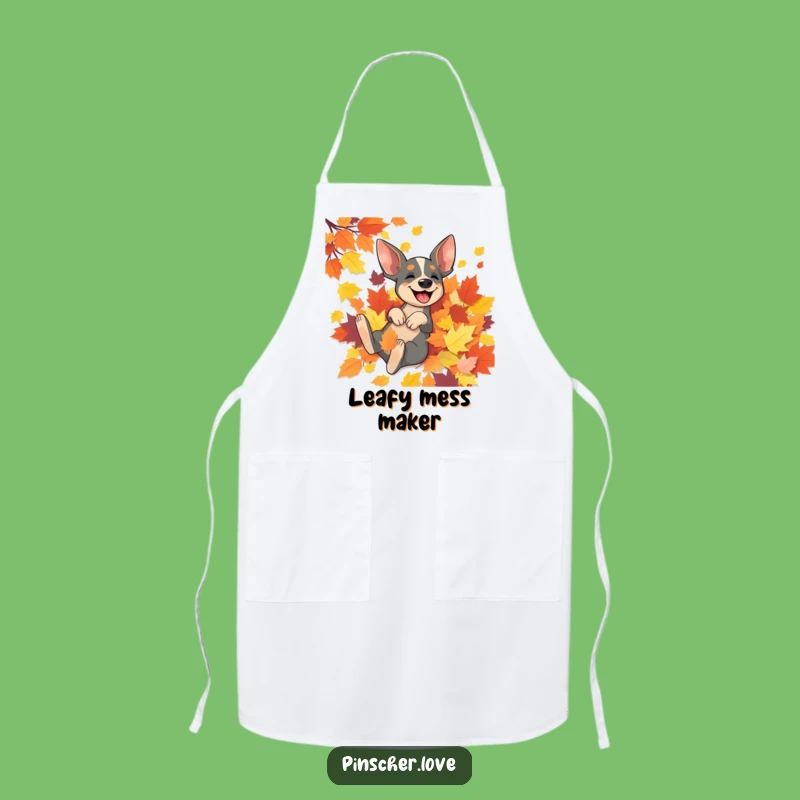 Funny Pinscher Rolling in Leaves Apron - Cooking & Fall Fun Gift