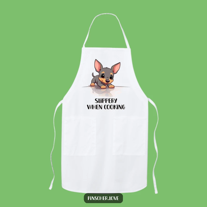 Funny Slipping Pinscher Apron - Chef's Dog Humor Gift for Clumsy Cooks