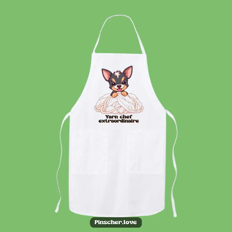 Funny Pinscher Apron: Kitchen Chaos While Digging in Yarn, Chef Gift