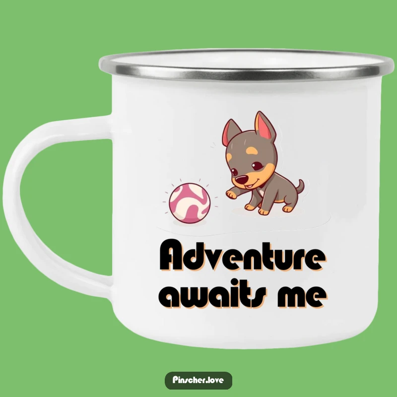 Funny Pinscher Nudging Ball Camping Mug: Adventure Fuelled by Play!