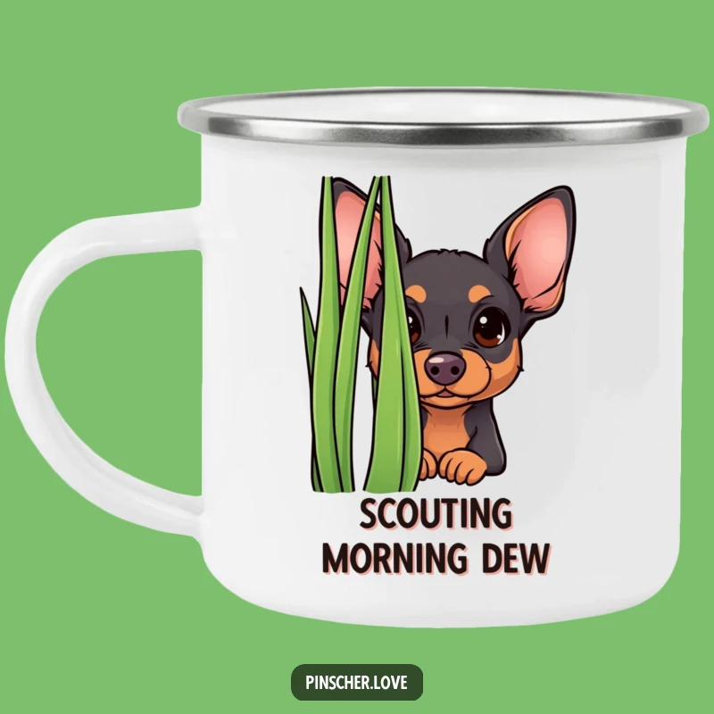 Funny Curious Pinscher Camping Mug - Peek-a-Boo Outdoor Drinkware, Gift