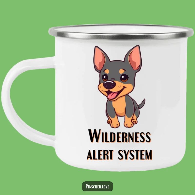 Funny Pinscher Camping Mug: Enthusiastic Bark Adventures