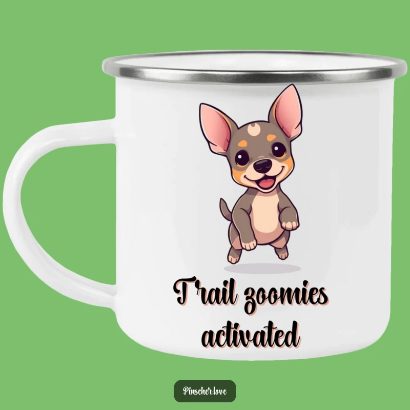 Funny Pinscher Camping Mug: Perky Ears Dog Bouncing - Outdoor Gift