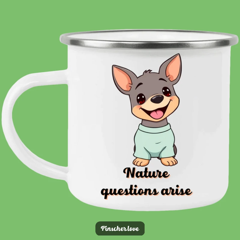 Funny Pinscher Head Tilt Camping Mug: Durable Dog Lover Cup with a Happy Panting Dog