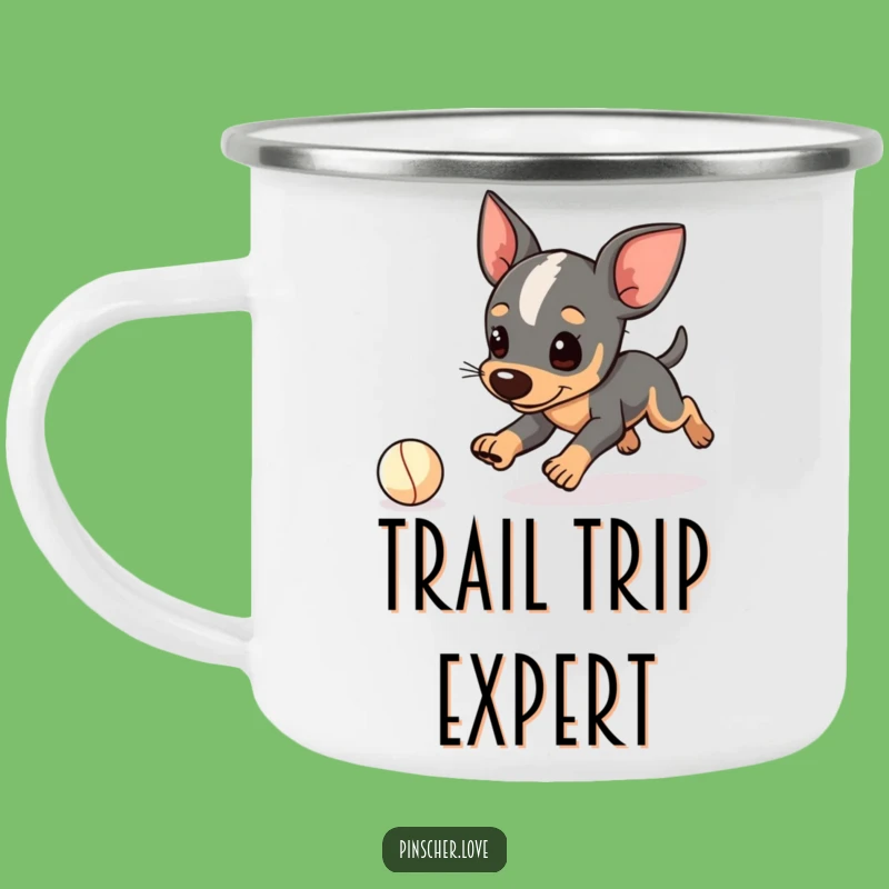 Funny Pinscher Camping Mug: Tripping Dog Adventure - Outdoor Gift