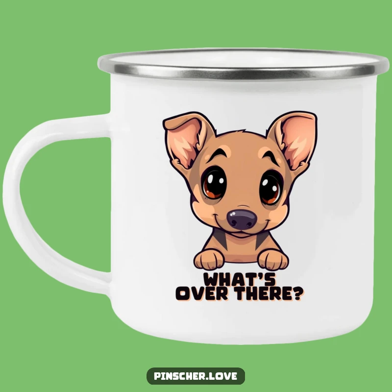Funny Pinscher Camping Mug - Curious Pup, Tilted Head - Outdoor Adventure Gift