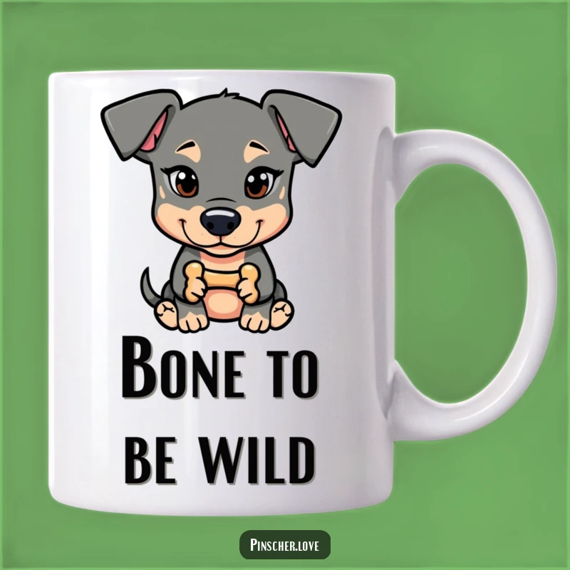 Funny Pinscher Mischief Mug: Cheeky Dog Lover Gift with a Tiny Bone Sneak