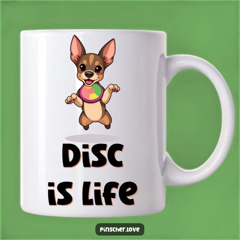 Funny Pinscher Mug - Determined Leap for Disc - Active Dog Gift for Players