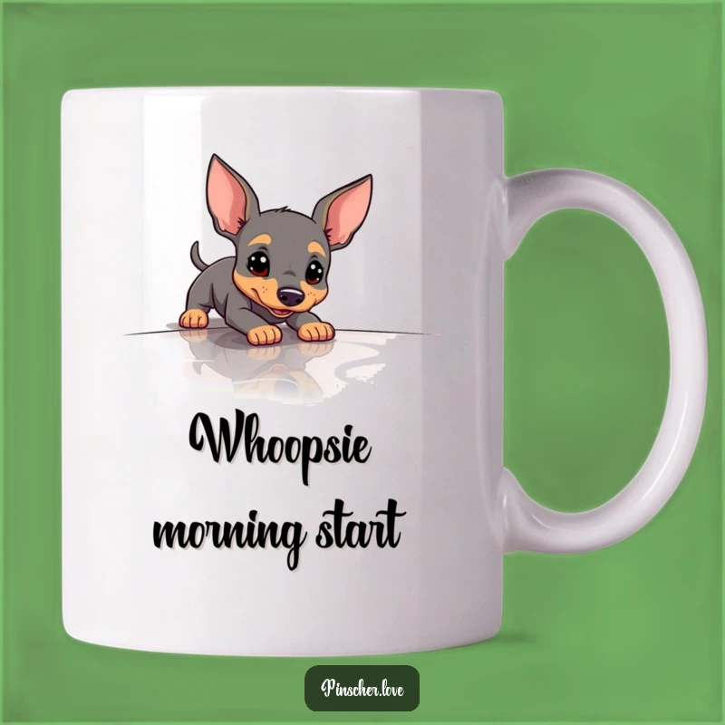 Funny Slipping Pinscher Mug - Hilarious Dog Mishap Gift for a Laugh