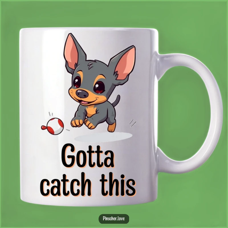 Funny Pinscher Mug: Determined Dog Chasing Toy, Energetic Pet Lover Funny Gift