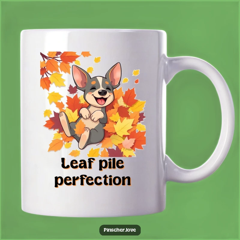 Funny Pinscher Rolling in Leaves Mug - Perfect Autumn Gift for Dog Lovers