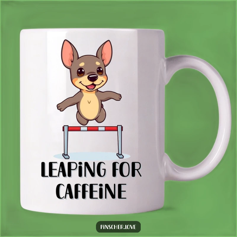 Funny Determined Pinscher Mug: Humorous Obstacle Jumper Gift