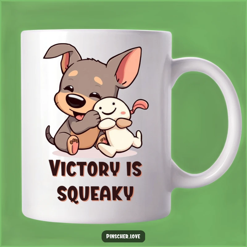 Funny Pinscher Toy Wrestle Mug: Hilarious Dog Lover Gift with a Playful Canine Character