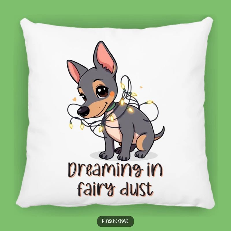 Funny Pinscher Pillow: Tangled Fairy Lights, Cozy Dog Decor Gift