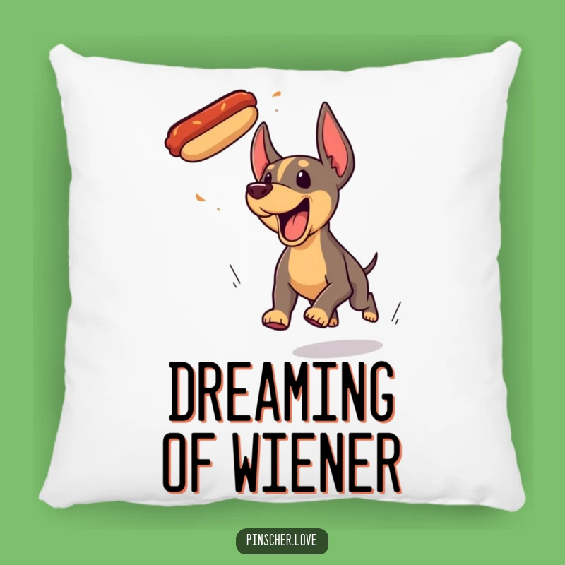 Funny Pinscher Hotdog Chase Pillow - Cozy Canine Comedy Accent and Gift