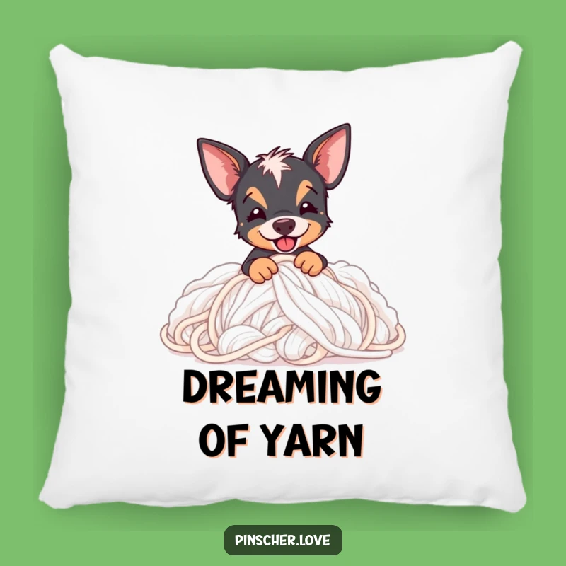 Funny Pinscher Pillow: Cozy Dog Digging in Yarn, Adorable Home Decor Gift