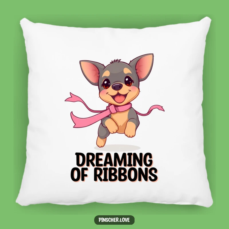 Funny Pinscher Puppy Ribbon Chase Pillow - Comfy Pup Decor, Gift