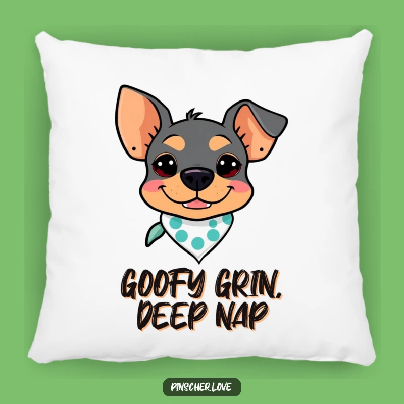 Funny Pinscher Pillow: Goofy Grin Dog, Cozy Bandana Accent Gift