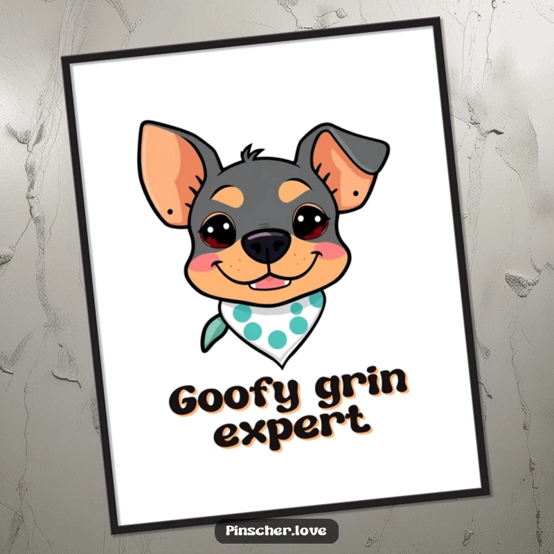 Funny Pinscher Digital Art Print: A goofy Pinscher wearing a bandana, radiating cool dog vibes for instant wall art.