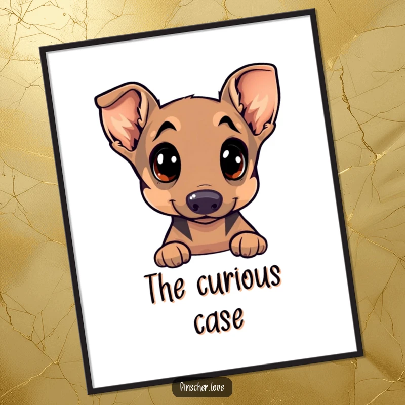 Funny Pinscher digital art print of a dog with wide, curious eyes and a head tilt, capturing a moment of playful intrigue.