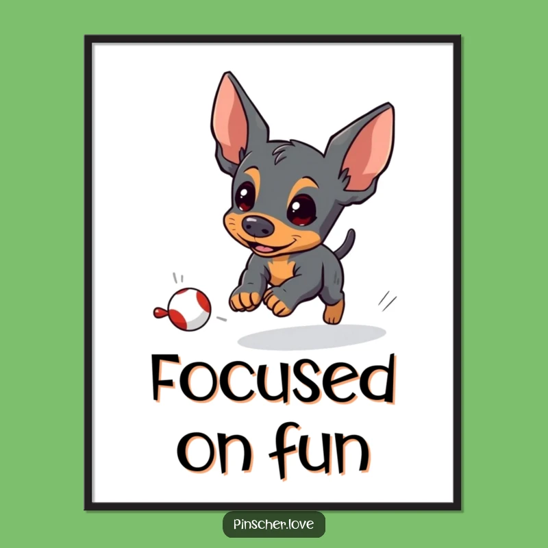 Funny Pinscher Digital Art: Energetic Dog Toy Chase for Playful Decor