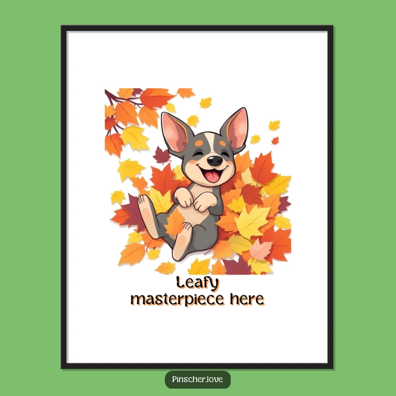 Funny Pinscher Rolling in Leaves Digital Art - Instant Joyful Autumn Decor