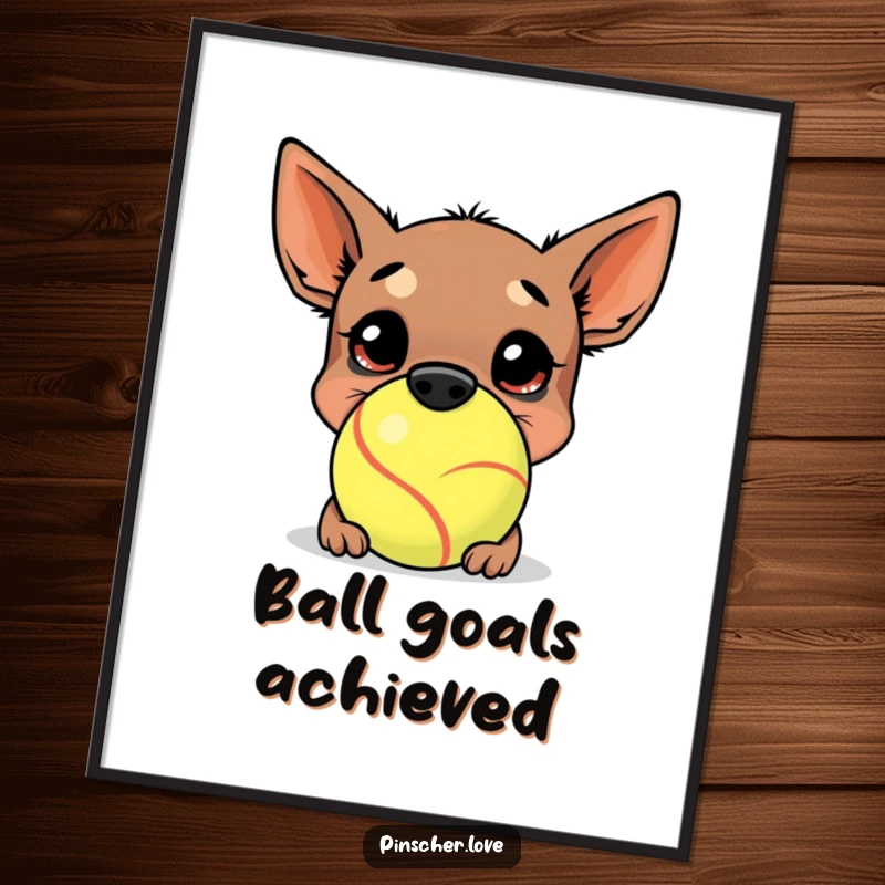 Funny Pinscher Digital Art: A happy pinscher buries its nose in a comically large tennis ball, a delightful and humorous downloadable print.