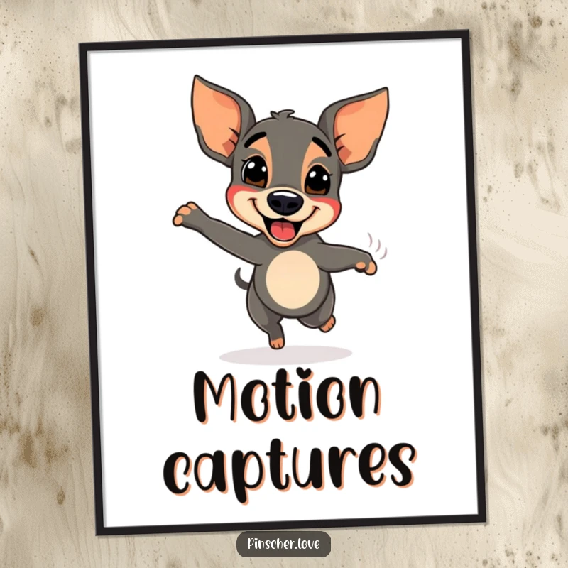 Funny Pinscher dog digital art, captured mid-spin with tail wagging rapidly, a celebration of pure canine delight.