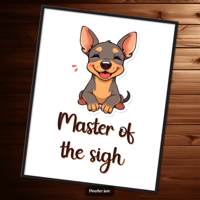 Funny Pinscher Digital Art Print: A Pinscher rests its head with a happy sigh, embodying relaxation for instant wall art.