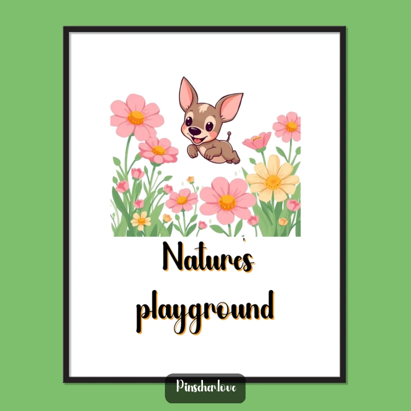 Funny Pinscher Flower Dreamscape Digital Print: Whimsical Art Gift