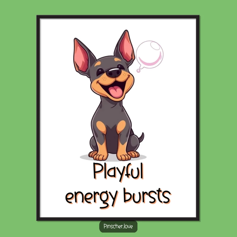 Funny Pinscher Digital Art: Barking at Bubble, Instant Playful Wall Decor