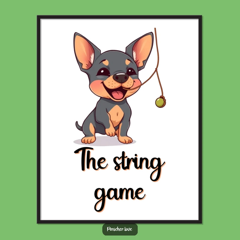 Funny Pinscher Digital Art: String Batting Joy, Instant Playful Gift