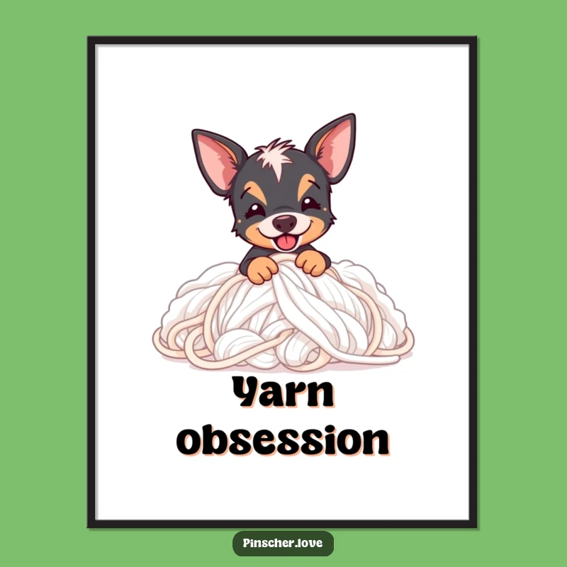 Funny Pinscher Digital Art: Joyful Yarn Digging Dog, Instant Download Gift