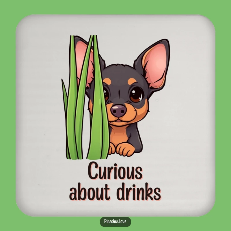 Funny Curious Pinscher Coaster - Peek-a-Boo Pup Decor, Gift