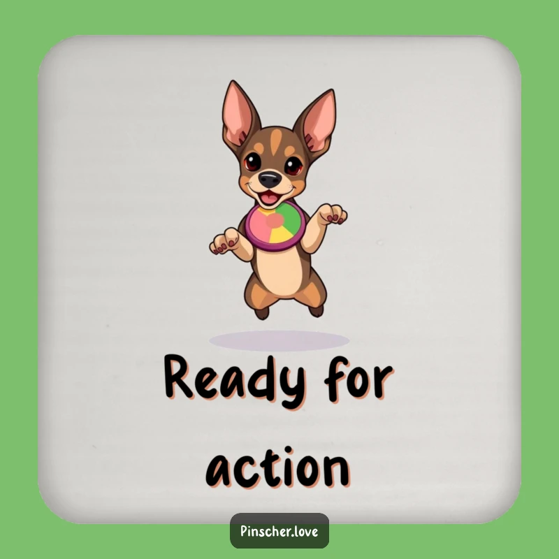 Funny Pinscher Coaster - Determined Dog Leaps for Disc - Table Decor Gift