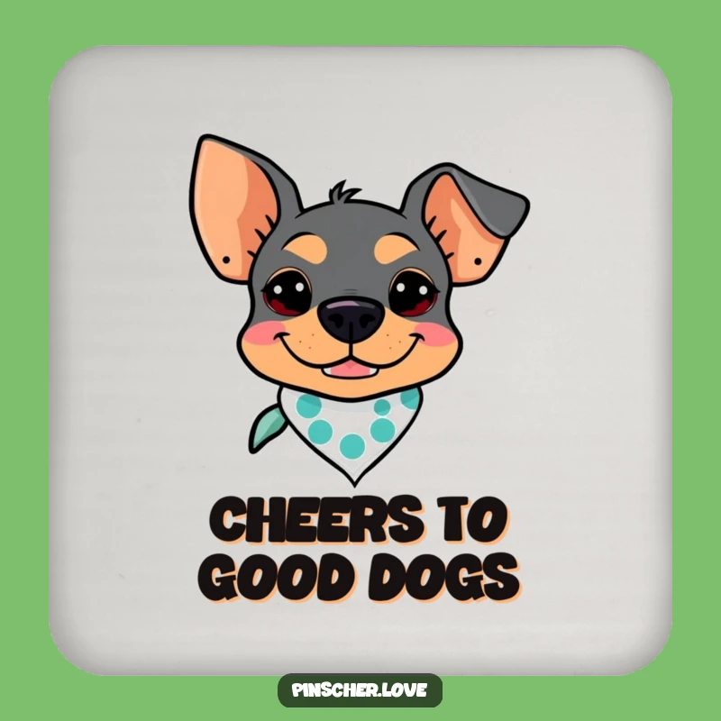 Funny Pinscher Coaster: Goofy Grin Dog w/ Bandana, Protect Surfaces Gift