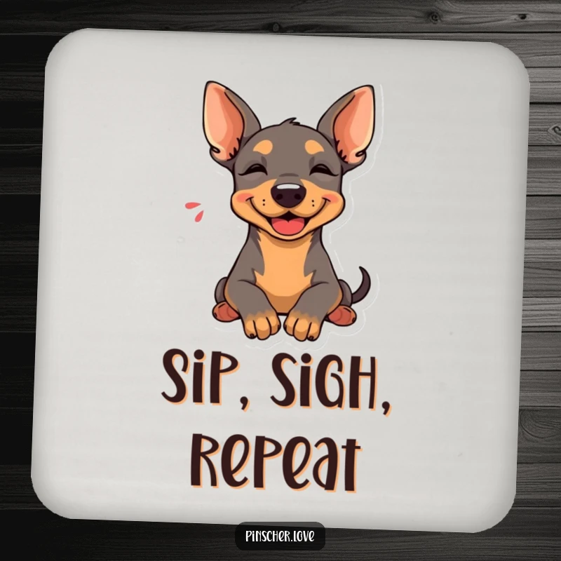 Funny Pinscher Coaster: A Pinscher rests its head with a happy sigh, protecting surfaces with humorous relaxation.
