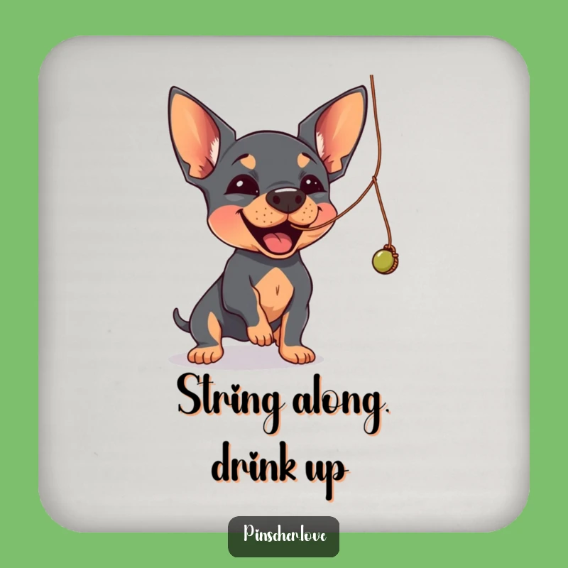 Funny Pinscher Coaster: String Batting Fun, Playful Protection