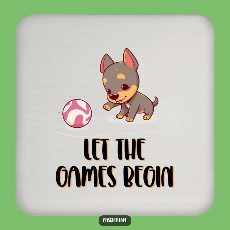 Funny Pinscher Nudging Ball Coaster: Protect Surfaces with Playful Paws!