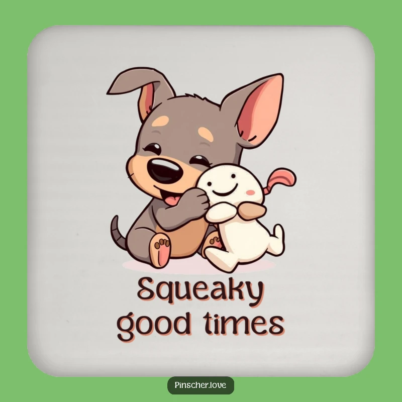 Funny Pinscher Toy Wrestle Coaster Set: Protect Surfaces with Playful Dog Art