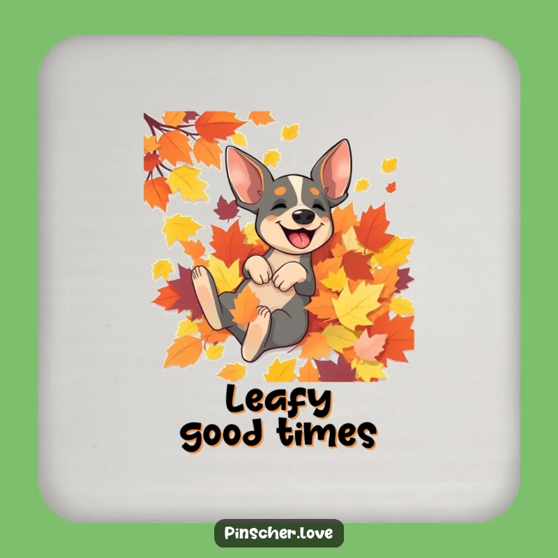 Protective Funny Pinscher Rolling in Leaves Coasters - Autumn Decor