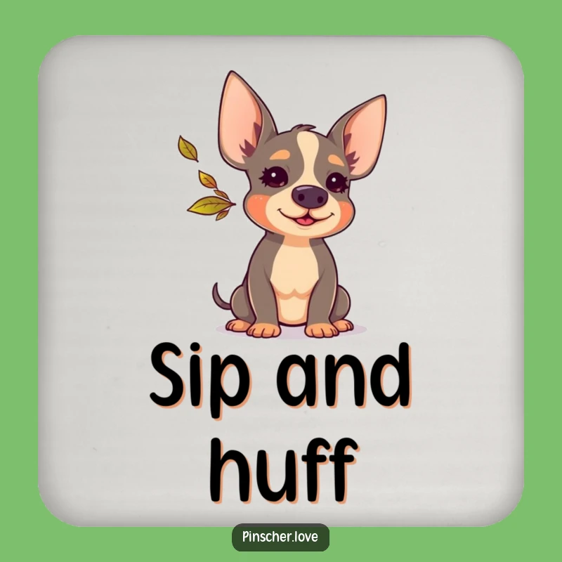 Funny Pinscher Leaf Blower Drink Coaster - Cute Dog Accessory, Perfect Humorous Gift!