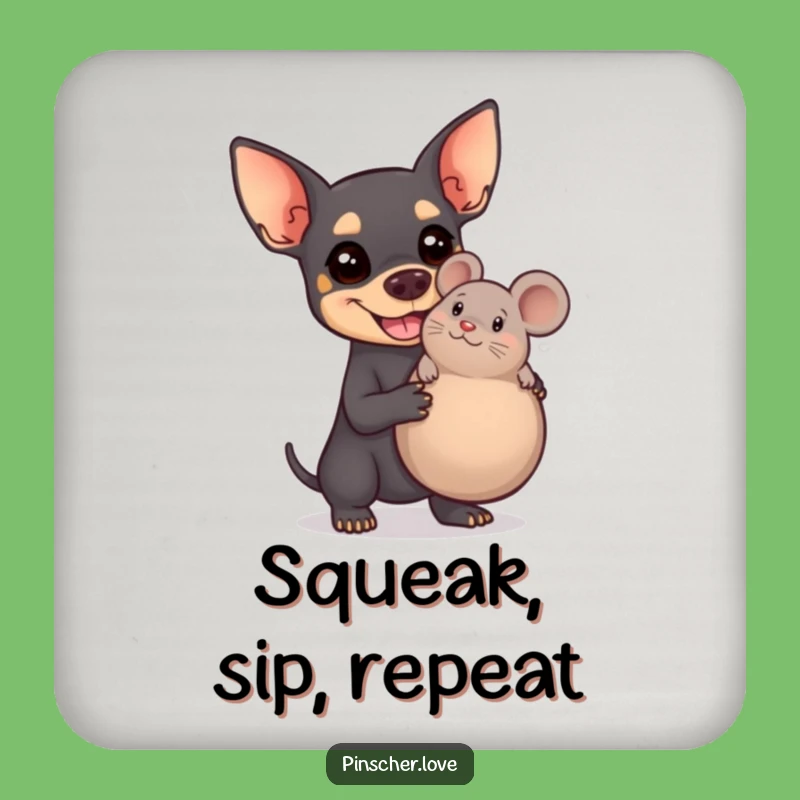 Funny Pinscher Coaster - Protect Surfaces with a Smiling Dog & Giant Mouse