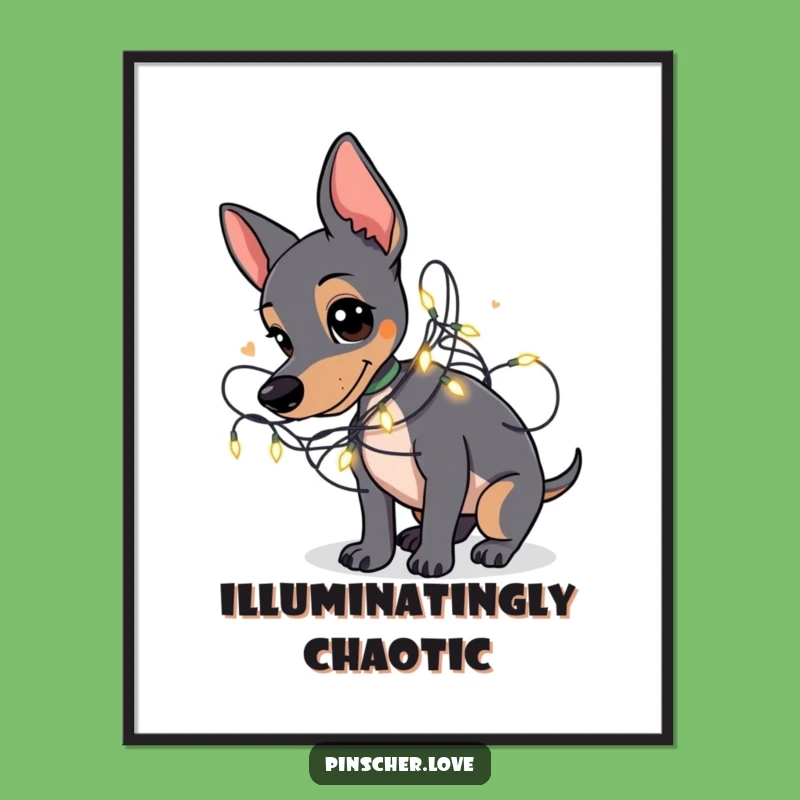 Funny Pinscher Fairy Light Art Print: Tangled Dog Holiday Decor Gift