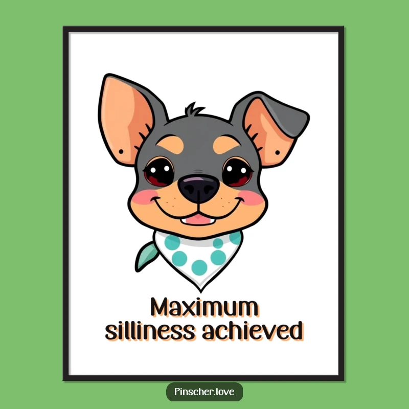 Funny Pinscher Goofy Grin Poster: Cool Dog Bandana, Pet Art Gift